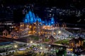 Night time lighting on Shree Swaminarayan temple at night, Pune, India.