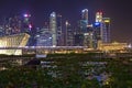 Night view of Singapore City taken from the front walk of The Shoppes at Marina Bay Sands Royalty Free Stock Photo