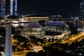 Night view Singapore Downtown and it`s Esplanade Theatre on the Royalty Free Stock Photo