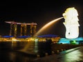 Night view of singapore view with merlion and marina bay with be