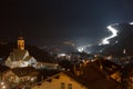 Night view of ski slope in Fiemme Valley, Trentino, Italy Royalty Free Stock Photo