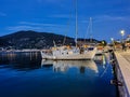 Night view at the Skopelos Port Chora of the Skopelos Island, Greece. Royalty Free Stock Photo