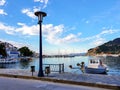 Night view from the Skopelos Port Chora of the Skopelos Island, Greece. Royalty Free Stock Photo