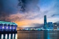 Night view skyline panorama from across Victoria Harbor of Hong Kong Royalty Free Stock Photo