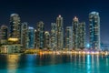 Night view of the skylines near the Burj Khalifa Tower, the tallest building in the world Royalty Free Stock Photo