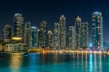 Night view of the skylines near the Burj Khalifa Tower, the tallest building in the world Royalty Free Stock Photo