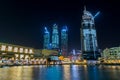 Night view of the skylines near the Burj Khalifa Tower, the tallest building in the world Royalty Free Stock Photo