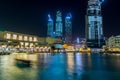 Night view of the skylines near the Burj Khalifa Tower, the tallest building in the world Royalty Free Stock Photo