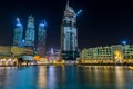 Night view of the skylines near the Burj Khalifa Tower, the tallest building in the world Royalty Free Stock Photo