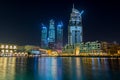 Night view of the skylines near the Burj Khalifa Tower, the tallest building in the world Royalty Free Stock Photo