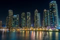 Night view of the skylines near the Burj Khalifa Tower, the tallest building in the world Royalty Free Stock Photo