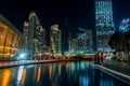 Night view of the skylines near the Burj Khalifa Tower, the tallest building in the world Royalty Free Stock Photo