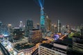 Night view with skyscraper in business district in Bangkok Thailand. Light show at Magnolias Ratchaprasong in Bangkok, Thailand Royalty Free Stock Photo