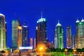 Night view skyscrapers, city building of Pudong, Shanghai, China Royalty Free Stock Photo