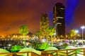 Night view of skyscrapers from port at Barcelona. Catalonia Royalty Free Stock Photo