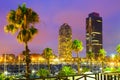 Night view of skyscrapers from port - center of nightlife at Bar Royalty Free Stock Photo