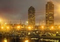 night view of skyscrapers from port - center of nightlife at Bar Royalty Free Stock Photo