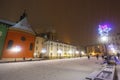 Night view of a small market in Krakow, Poland