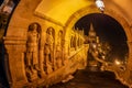 Night view of South gate of the Fisherman`s Bastion, Budapest, Hungary Royalty Free Stock Photo