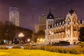 Night view of Spain Square in Madrid,= Royalty Free Stock Photo