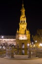 Night view of Spain Square in Sewilla. Royalty Free Stock Photo