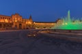 Night view of the Spanish square Plaza de Espana in Seville, Andalusia,Spain Royalty Free Stock Photo