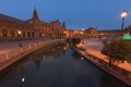 Night view of the Spanish square Plaza de Espana in Seville, Andalusia, Spain Royalty Free Stock Photo