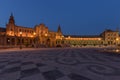 Night view of the Spanish square Plaza de Espana in Seville, Andalusia,Spain Royalty Free Stock Photo
