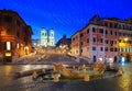 Night view of Spanish Steps and  Fontana della Barcaccia in Rome, Italy Royalty Free Stock Photo
