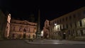Night view of square Place de la Republique in the historic center of Arles, Provence, France with town hall.