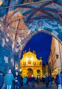 Picturesque Old Town Bridge Tower arched gateway at night Prague city Czechia Royalty Free Stock Photo