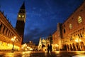 Night view of St. Mark`s Square piazza San Marco, Doge`s Palace Palazzo Ducale in Venice, Italy Royalty Free Stock Photo