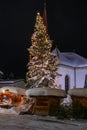 Night view of St. Oswald Parish Church in Seefeld in Austria in the winter