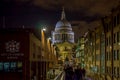 Night view of St Paul`s cathedral with City of London School sig