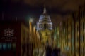 Night view of St Paul`s cathedral with City of London School sig Royalty Free Stock Photo