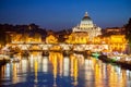 Night view of St. Peter Basilica in Rome, Italy. Rome architecture and landmark. Royalty Free Stock Photo