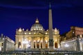 Night view of St. Peter`s Basilica in Vatican City Royalty Free Stock Photo