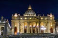 Night view of St. Peter`s Basilica in Vatican City Royalty Free Stock Photo