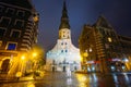 Night View Of St. Peter`s Church In Old Town Riga Latvia Royalty Free Stock Photo