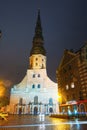 Night View Of St. Peter`s Church In Old Town Riga Latvia Royalty Free Stock Photo