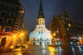 Night View Of St. Peter's Church In Old Town Riga Latvia Royalty Free Stock Photo