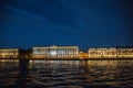 Night View of St. Petersburg from Neva River, buildings on embankment Royalty Free Stock Photo