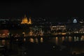 Night view of St Stephens Church in Budapest capital of Hungary and reflections on Danube River Royalty Free Stock Photo