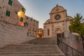 Night view of staircase leading to the Saint James cathedral in Sibenik, Croatia