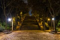 Night view of staircase in Montjuic Park, Barcelona, Spain Royalty Free Stock Photo