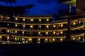 Night view of 4 stars Morsko Oko Garden hotel in Bulgarian resort