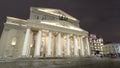 Night view of the State Academic Bolshoi Theatre Opera and Ballet timelapse , Moscow, Russia Royalty Free Stock Photo