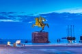 Night view of the Statue of Alexander the Great in Thessaloniki, Greece