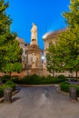 Night view of statue of Leonardo da Vinci in Milano, Italy Royalty Free Stock Photo