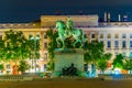 Night view of statue of Louis XIV on Place Bellecour in Lyon, France Royalty Free Stock Photo